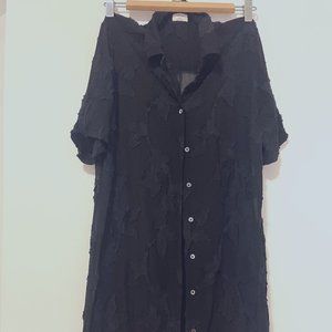Black Aritzia Wilfred button-down mesh mini dress